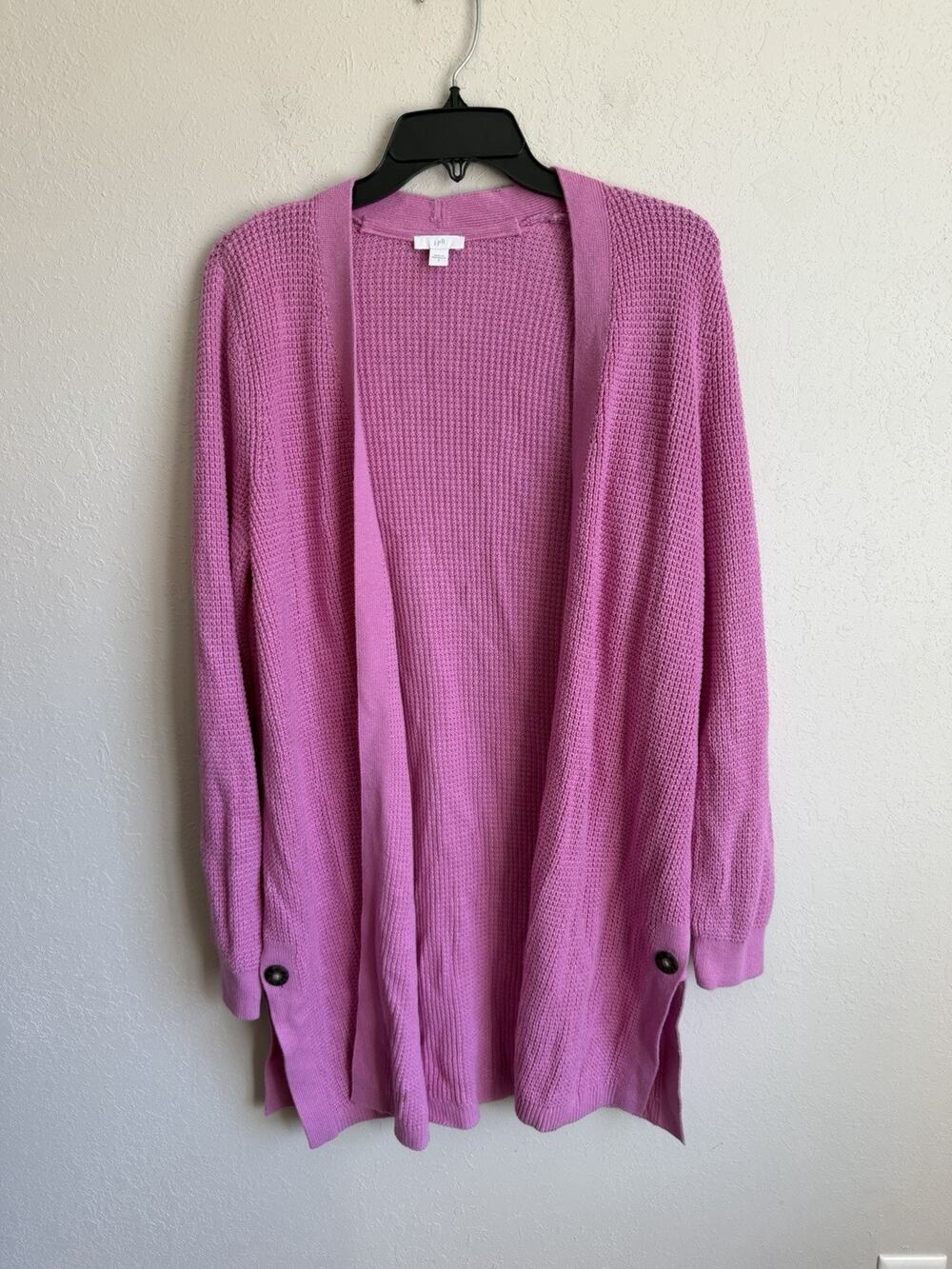 J.JIll Magenta Pink Open Front Duster Cardigan Side Button Detail Womens S
